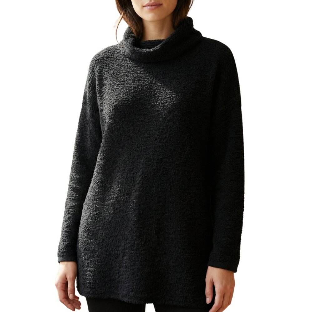 Eileen Fisher Women Textured Cowl Neck Sweater‎ Black Organic Cotton – Size S/P